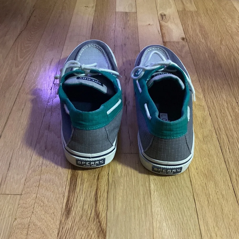 Green and Grey slip on canvas boat shoe